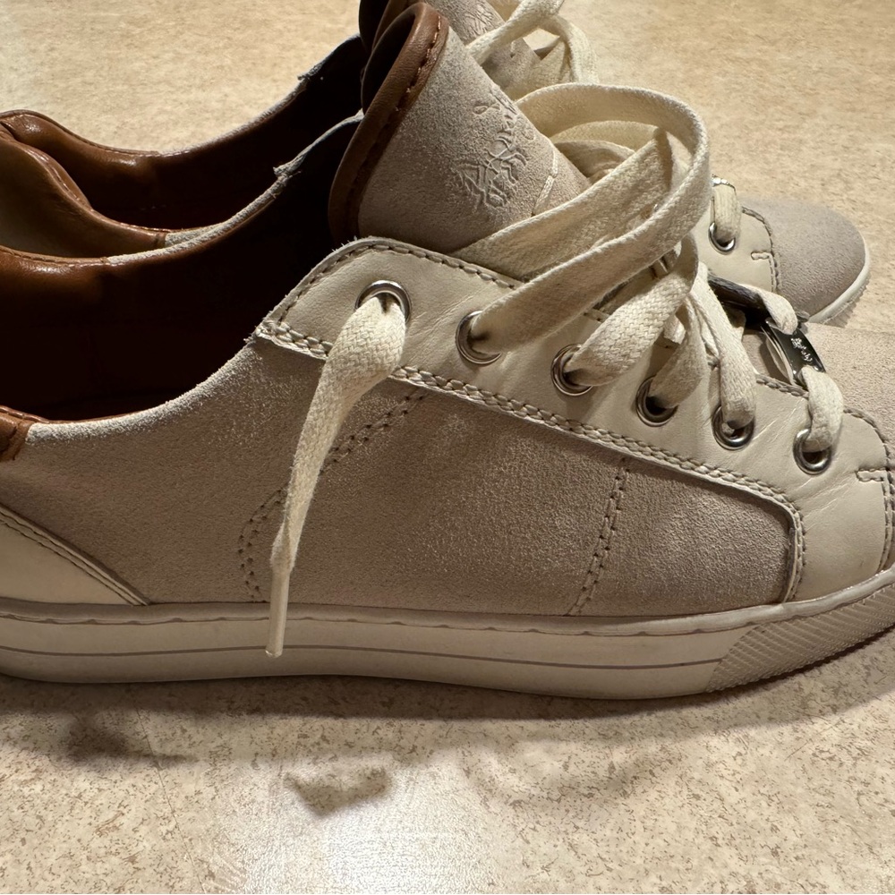 White Leather Sneakers with Brown Accents